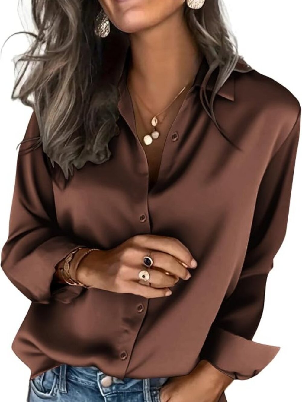 Zeagoo Satin Blouses for Women Silk Button Down Shirts Long Sleeve Tops